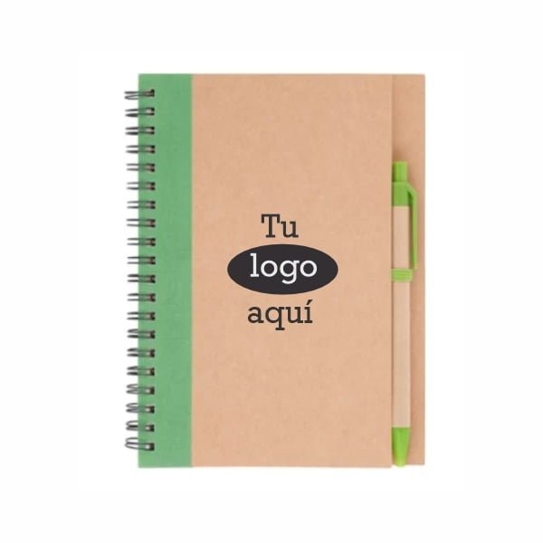 Libreta Eco Franja de color verde Libreta Eco Franja Vertical +lapicero 13.5x18.5cm