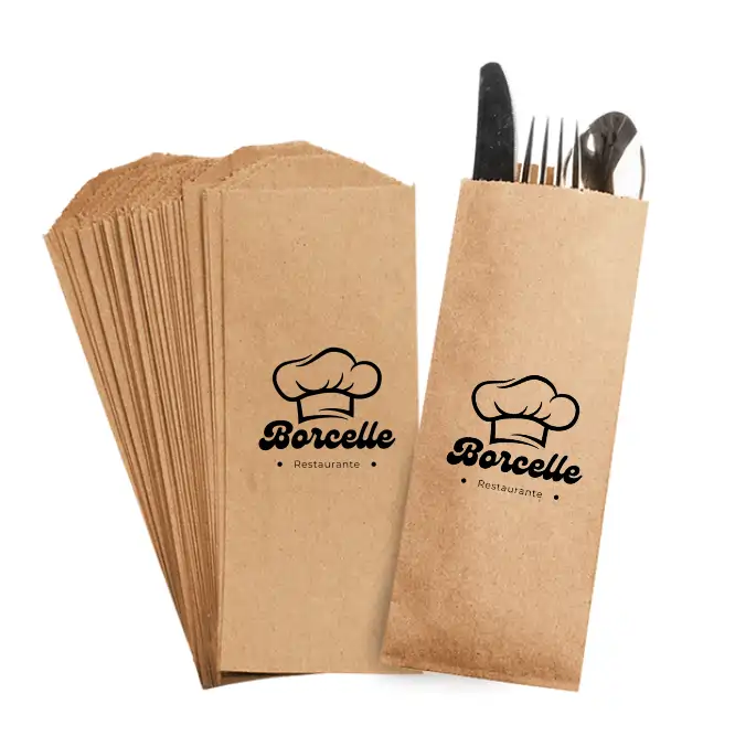 bolsa kraft_8x25cm_mod Bolsa Kraft para cubiertos 9.5x25cm con logo