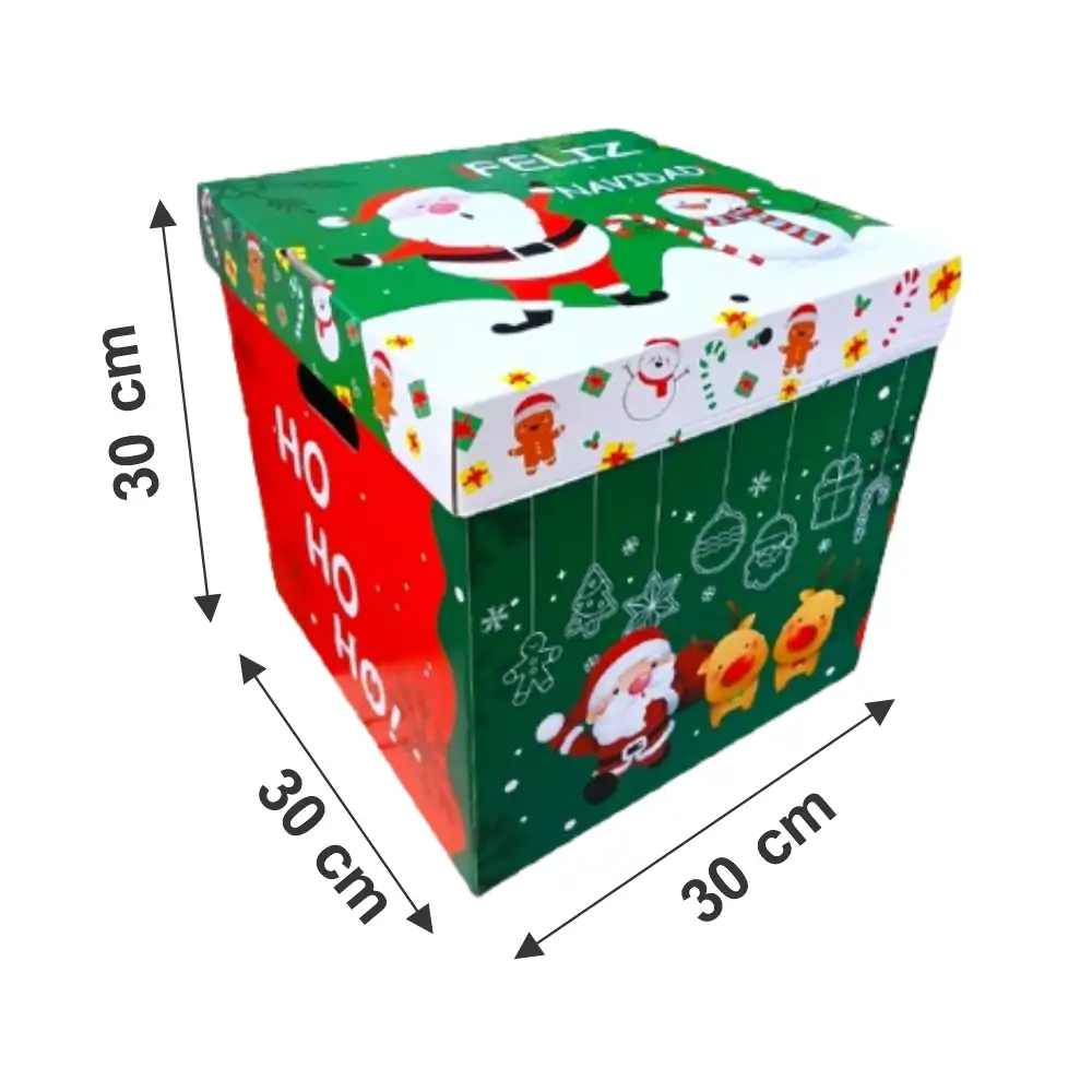 caja canasta_30x30x30cm_noel Caja Canasta Navideña Cubo 30 x 30 x 30 cm Papa Noel